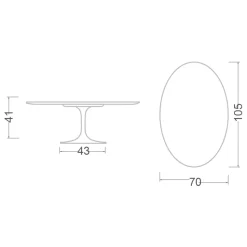Tavolino Tulip Saarinen H 41 con Piano Ovale in Laminato Liquido Nero Made in Italy - Scarlet