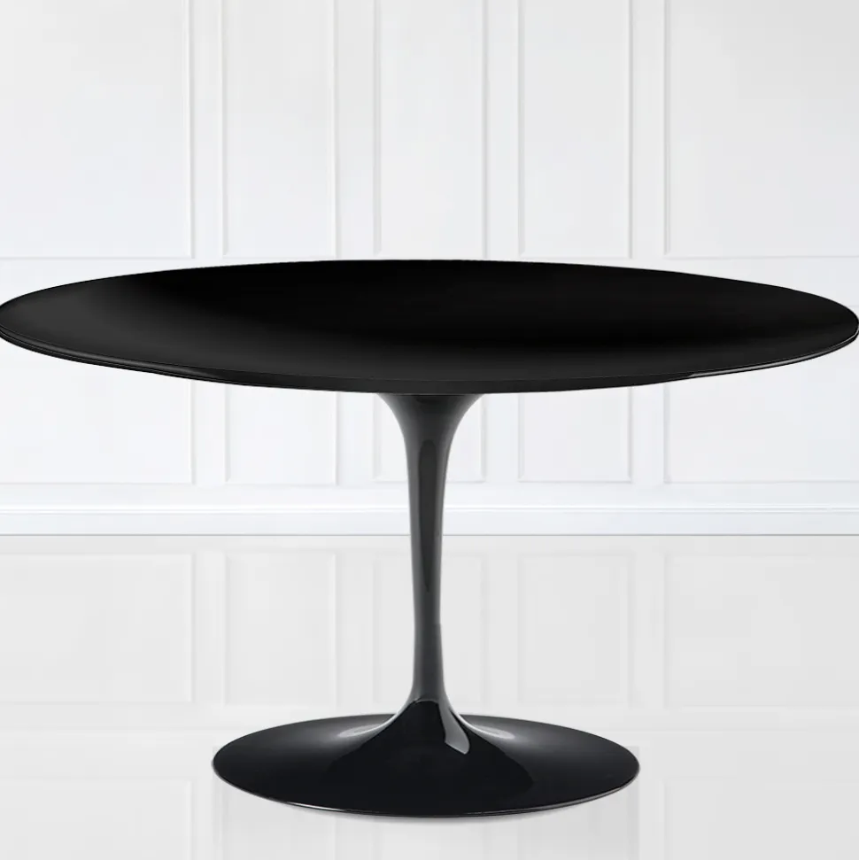 Tavolino Tulip Saarinen H 41 con Piano Ovale in Laminato Liquido Nero Made in Italy - Scarlet