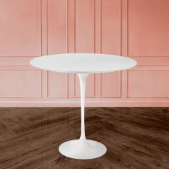 Tavolino Tulip Saarinen H 52 con Piano Ovale in Laminato Liquido Bianco Made in Italy - Scarlet