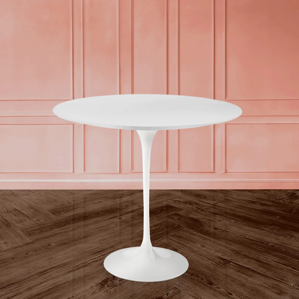 Tavolino Tulip Saarinen H 52 con Piano Ovale in Laminato Liquido Bianco Made in Italy - Scarlet