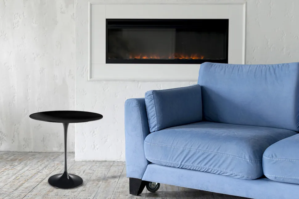Tavolino Tulip Saarinen H 52 con Piano Ovale in Laminato Liquido Nero Made in Italy - Scarlet