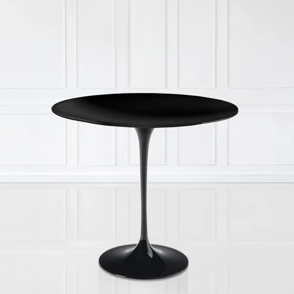 Tavolino Tulip Saarinen H 52 con Piano Ovale in Laminato Liquido Nero Made in Italy - Scarlet