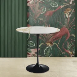 Tavolino Tulip Saarinen H 52 con Piano Ovale in Marmo Calacatta Oro Made in Italy - Scarlet
