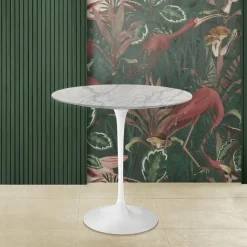 Tavolino Tulip Saarinen H 52 Ovale in Marmo di Carrara Statuarietto Made in Italy - Scarlet