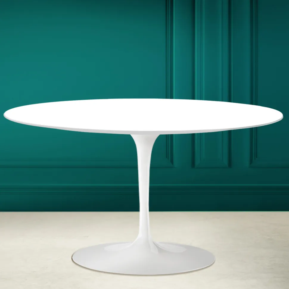 Tavolino Tulip Saarinen H 41 Ovale in Ceramica Bianco Assoluto Made in Italy - Scarlet