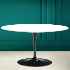 Tavolino Tulip Saarinen H 41 Ovale in Ceramica Bianco Assoluto Made in Italy - Scarlet