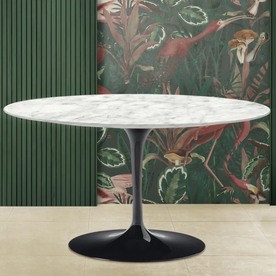 Tavolino Tulip Saarinen H 41 Ovale in Marmo di Carrara Made in Italy - Scarlet