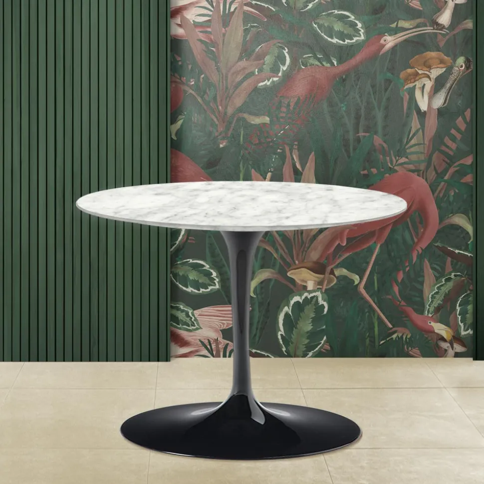 Tavolino Tulip Saarinen H 39 Ovale con Piano in Marmo di Carrara Made in Italy - Scarlet