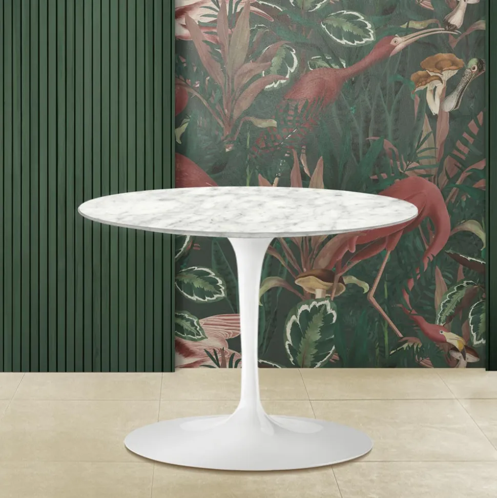 Tavolino Tulip Saarinen H 39 Ovale con Piano in Marmo di Carrara Made in Italy - Scarlet