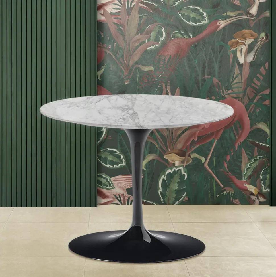 Tavolino Tulip Saarinen H 41 Rotondo con Piano in Marmo Arabescato Made in Italy - Scarlet