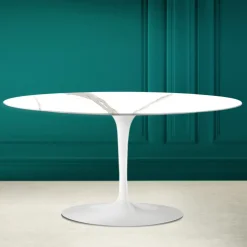 Tavolino Tulip Saarinen Ovale H 41 in Calacatta Michelangelo Made in Italy - Scarlet