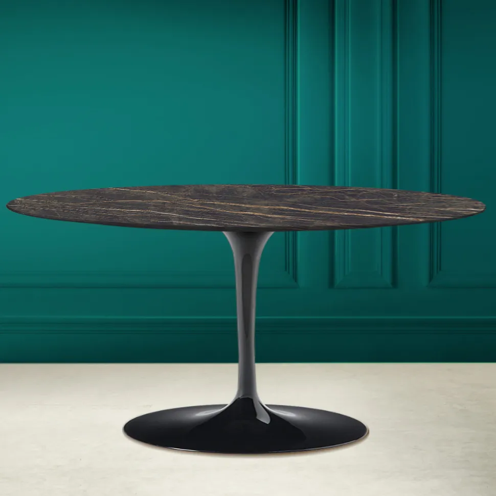 Tavolino Tulip Saarinen Ovale H 41 in Ceramica Noir Desire Made in Italy - Scarlet