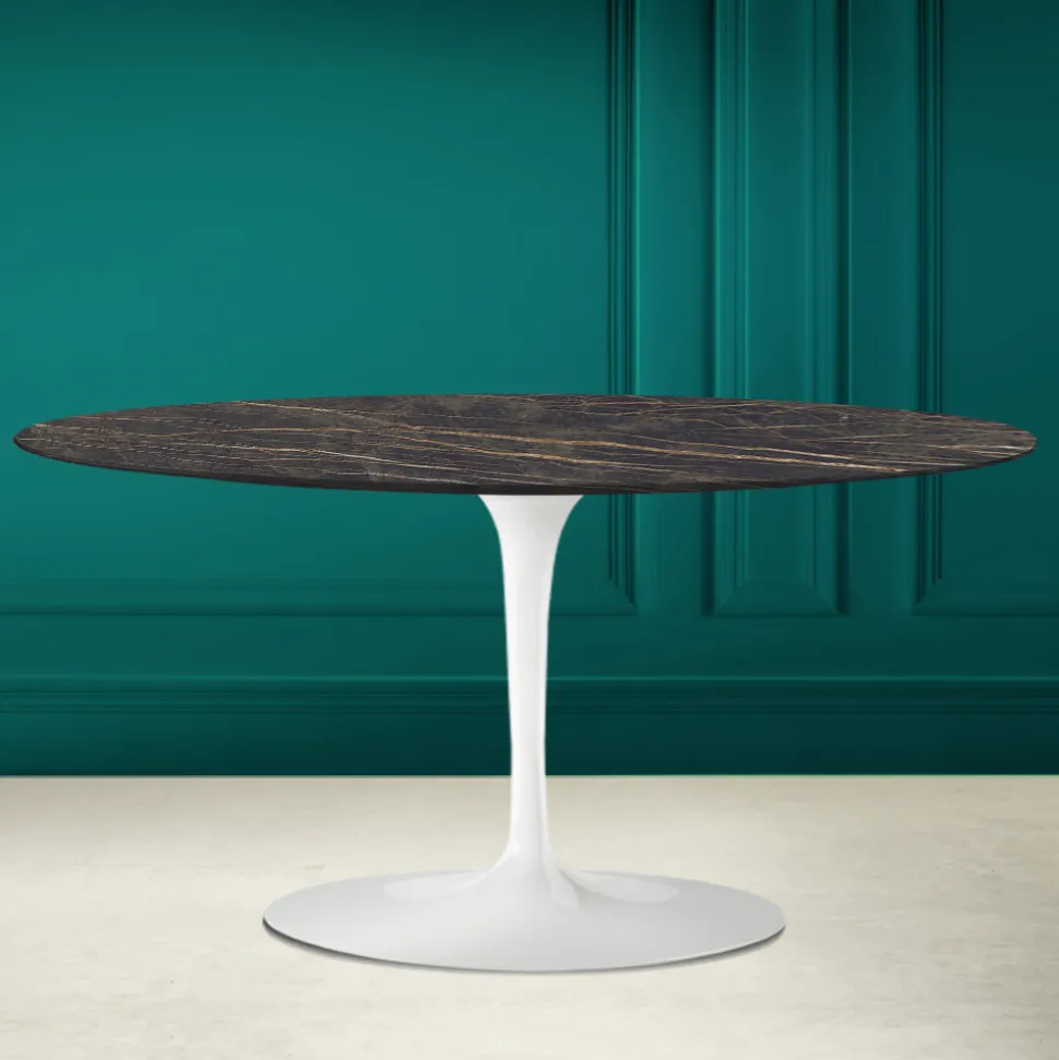 Tavolino Tulip Saarinen Ovale H 41 in Ceramica Noir Desire Made in Italy - Scarlet
