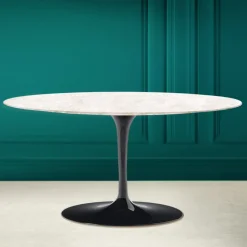 Tavolino Tulip Saarinen Ovale H 41 in Ceramica Diamond Cream Made in Italy - Scarlet