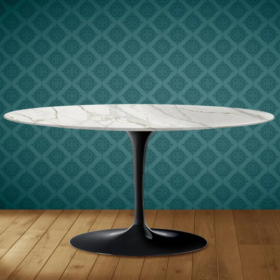 Tavolino Tulip Saarinen Ovale H 41 in Ceramica Lucid Made in Italy - Scarlet