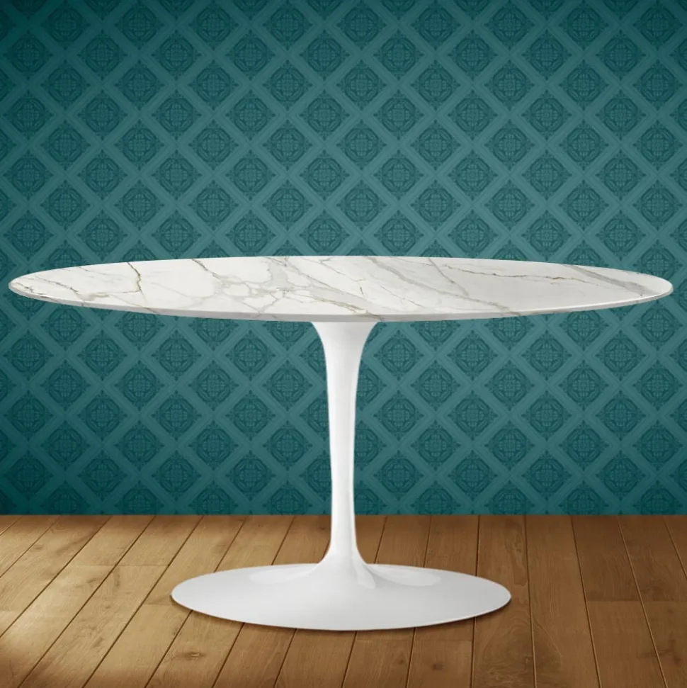 Tavolino Tulip Saarinen Ovale H 41 in Ceramica Lucid Made in Italy - Scarlet