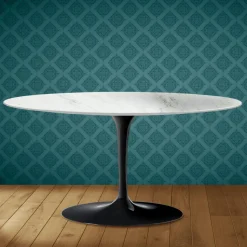 Tavolino Tulip Saarinen Ovale H 41 in Ceramica Salina Made in Italy - Scarlet