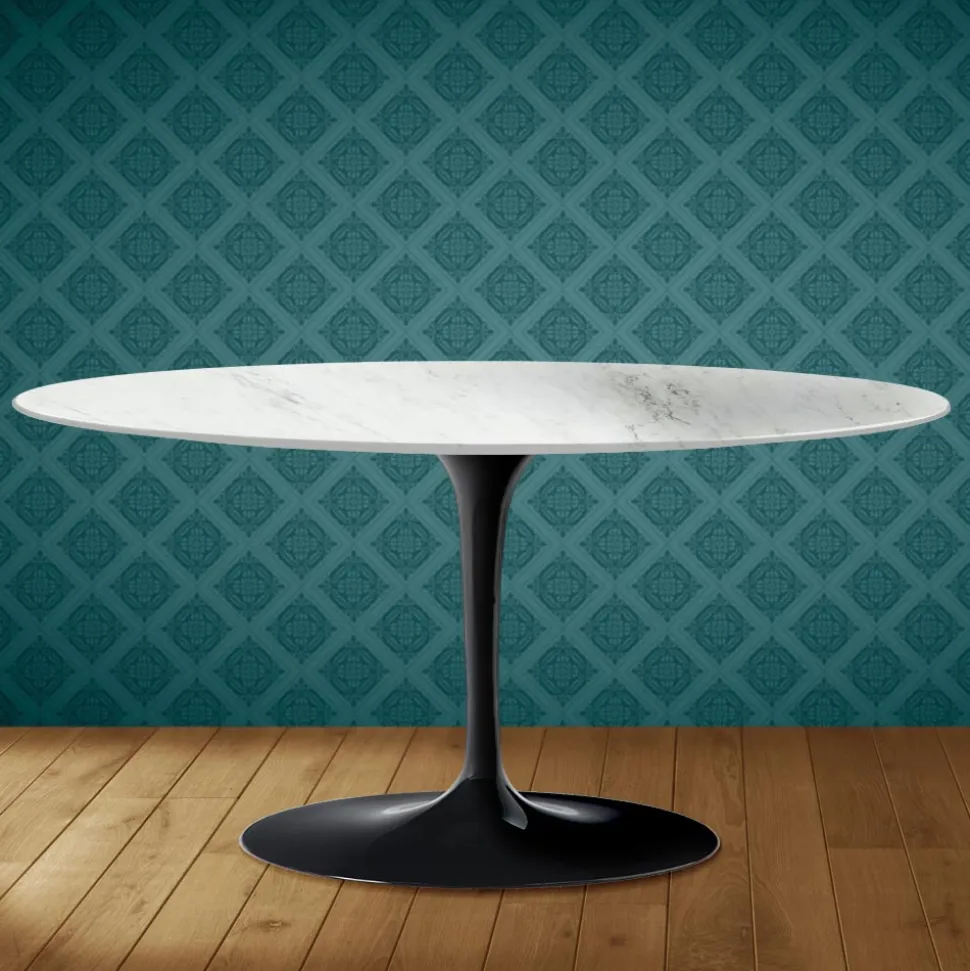 Tavolino Tulip Saarinen Ovale H 41 in Ceramica Salina Made in Italy - Scarlet