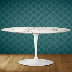 Tavolino Tulip Saarinen Ovale H 41 in Ceramica Aura 22 Made in Italy - Scarlet