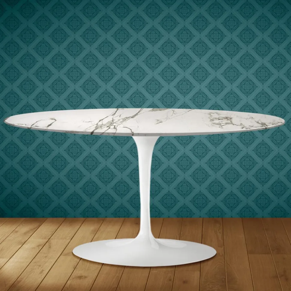 Tavolino Tulip Saarinen Ovale H 41 in Ceramica Aura 22 Made in Italy - Scarlet