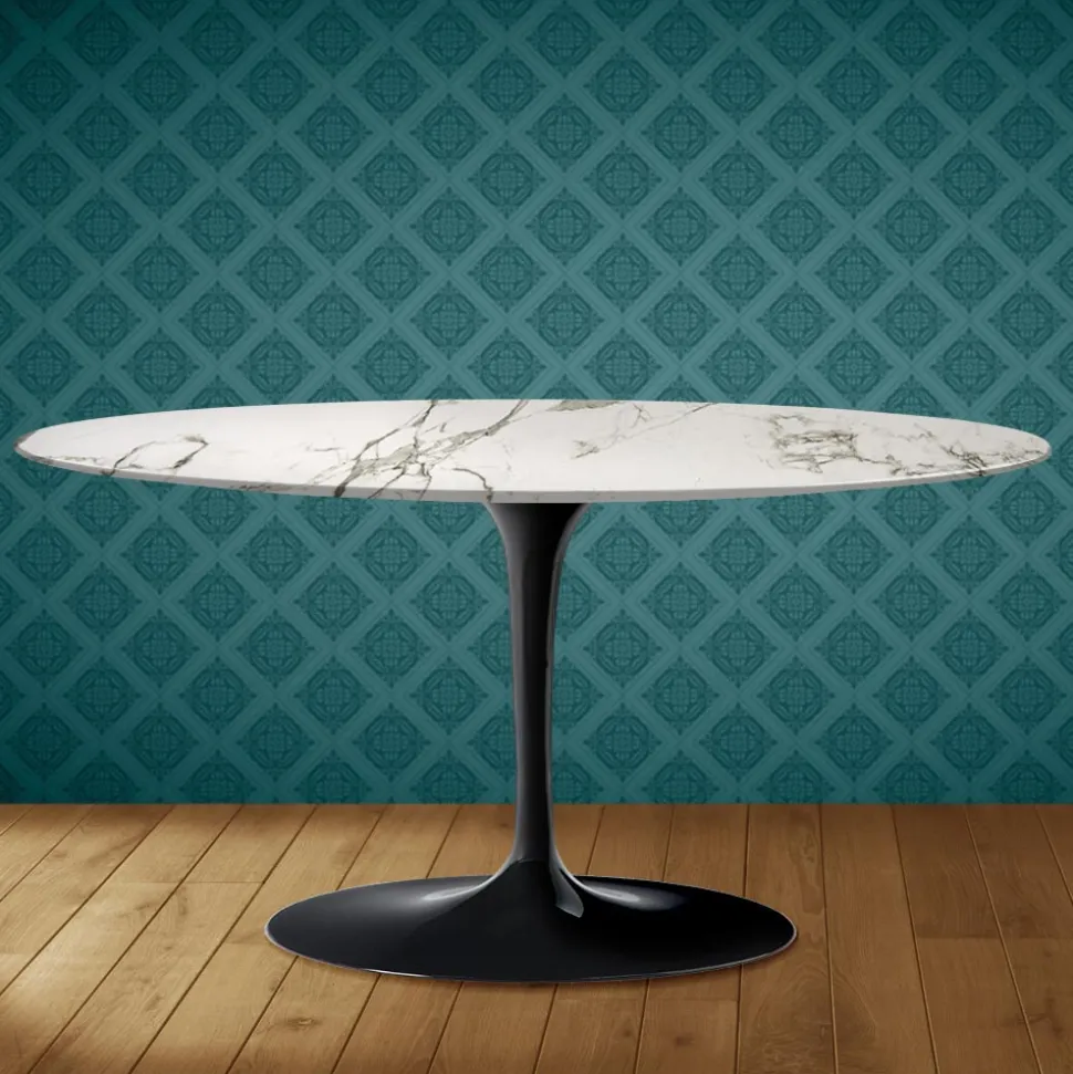 Tavolino Tulip Saarinen Ovale H 41 in Ceramica Aura 22 Made in Italy - Scarlet