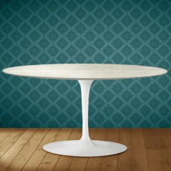 Tavolino Tulip Saarinen Ovale H 41 in Ceramica Marmorio Made in Italy - Scarlet