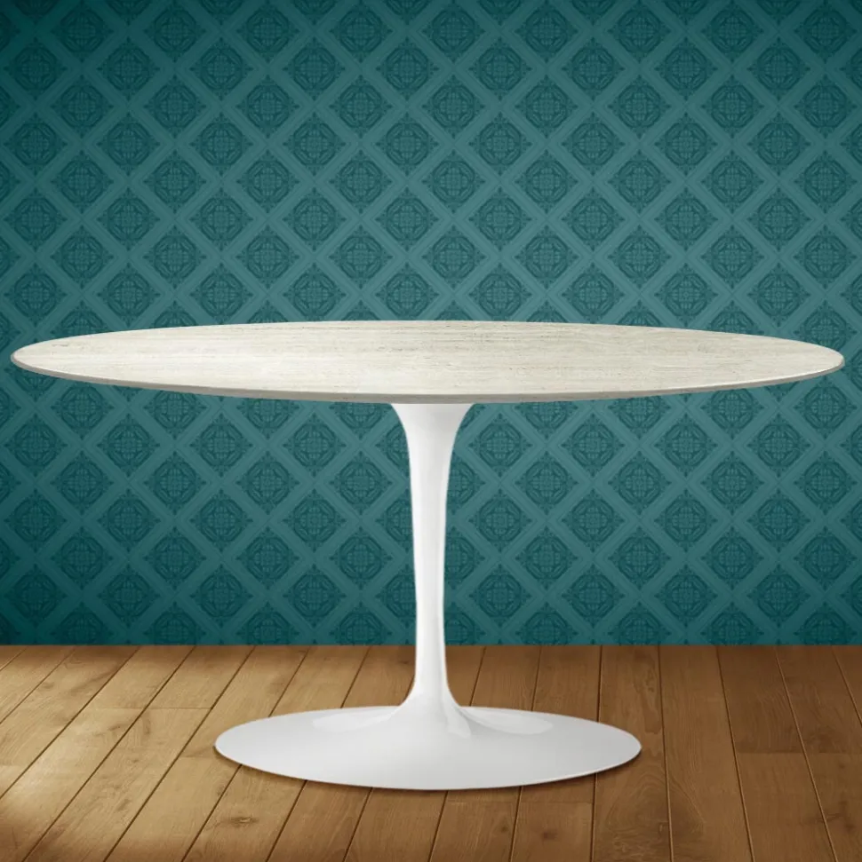 Tavolino Tulip Saarinen Ovale H 41 in Ceramica Marmorio Made in Italy - Scarlet