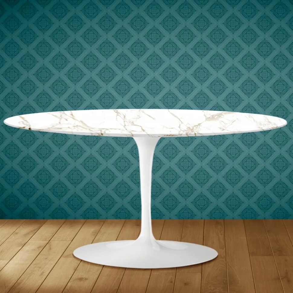 Tavolino Tulip Saarinen Ovale H 41 in Ceramica Entzo Made in Italy - Scarlet
