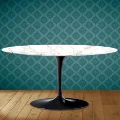 Tavolino Tulip Saarinen Ovale H 41 in Ceramica Entzo Made in Italy - Scarlet