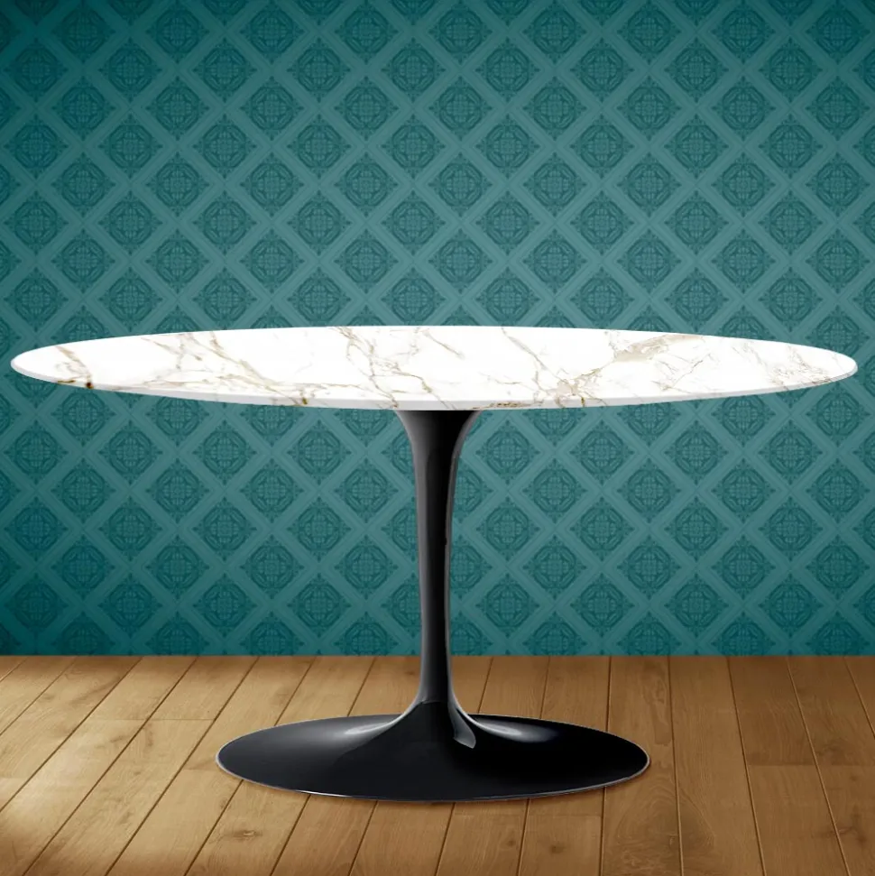 Tavolino Tulip Saarinen Ovale H 41 in Ceramica Entzo Made in Italy - Scarlet