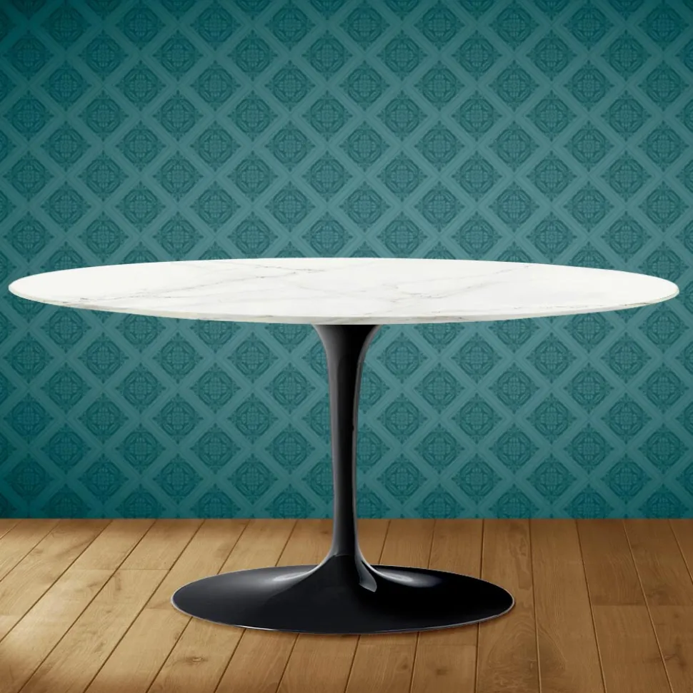 Tavolino Tulip Saarinen Ovale H 41 in Ceramica Rem Made in Italy - Scarlet