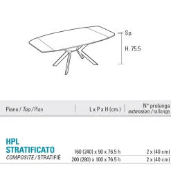 Tavolo a Botte Allungabile a 240 o 280 cm in HPL e Metallo - Presente