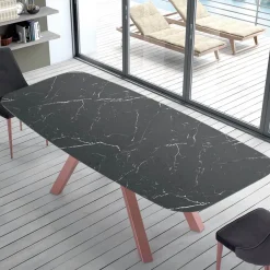 Tavolo a Botte Moderno in Ceramica e Acciaio Oro Rosa Made in Italy – Settimmio