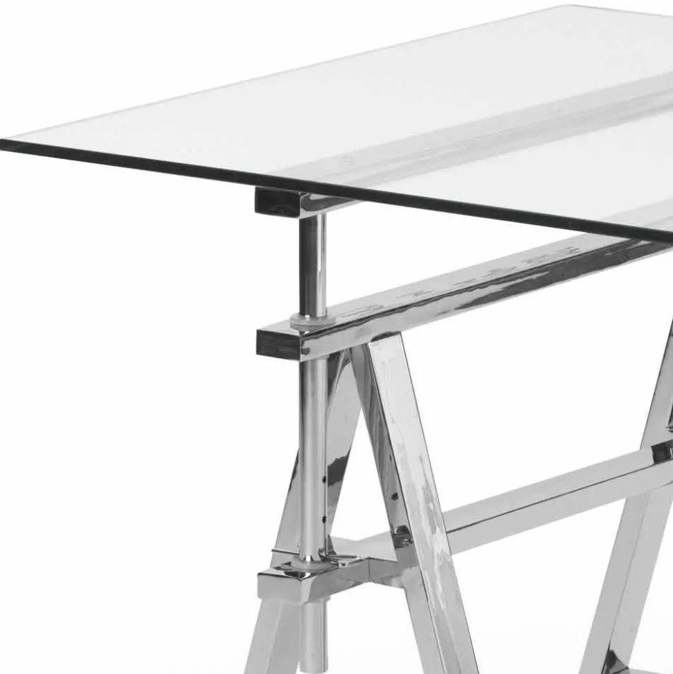 Tavolo acciaio/vetro altezza regolabile (L190xH72/74/78xP90cm) Cristal