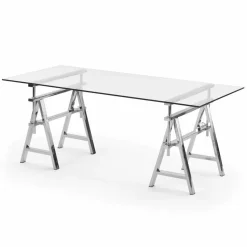 Tavolo acciaio/vetro altezza regolabile (L190xH72/74/78xP90cm) Cristal