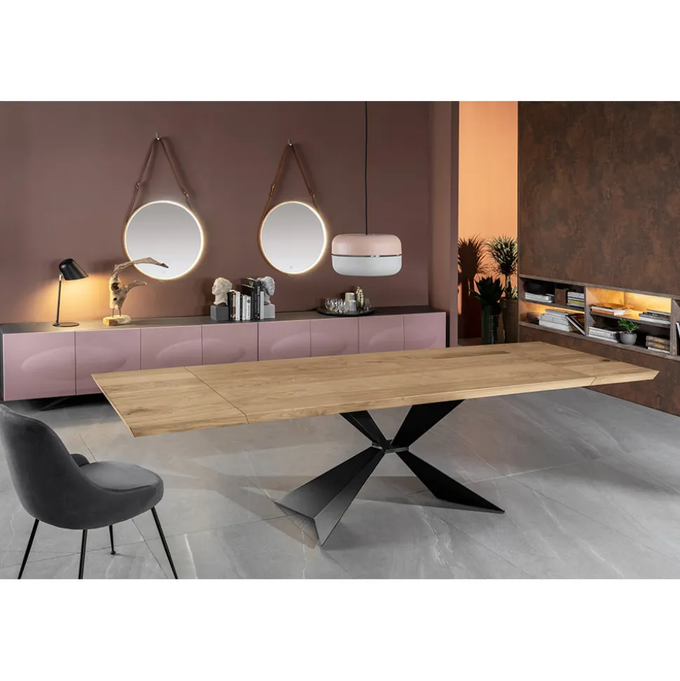 Tavolo Allungabile a 300 cm con Base in Metallo e Piano in Rovere - Marina
