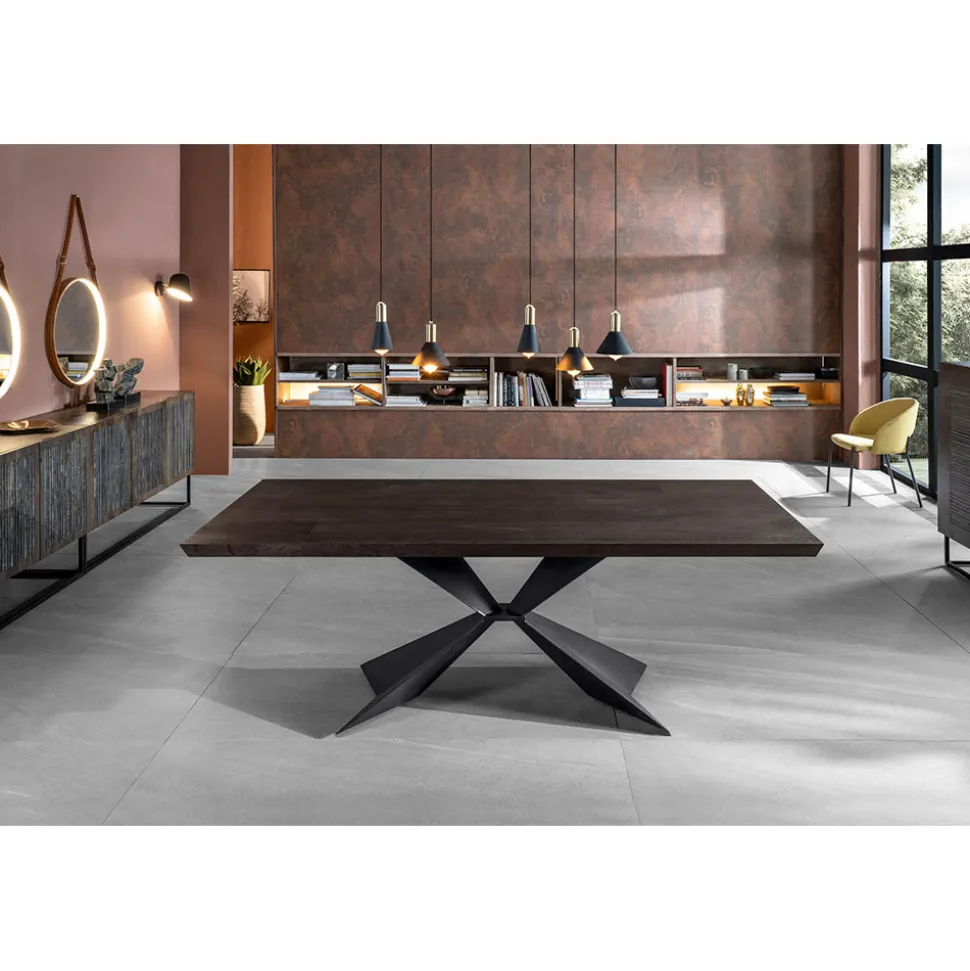 Tavolo Allungabile a 300 cm con Base in Metallo e Piano in Rovere - Marina