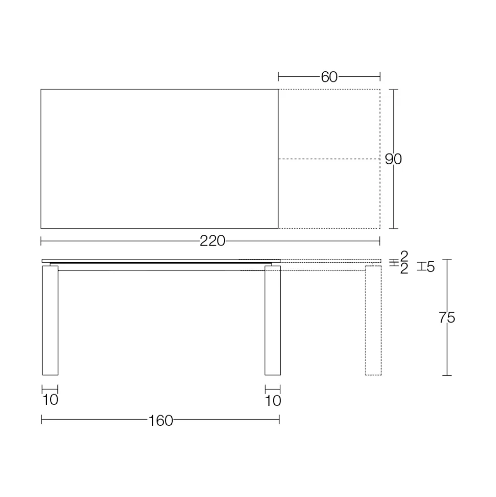 Tavolo Allungabile a 310 cm con Piano in Nobilitato e Base in Metallo - Spilla