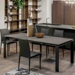 Tavolo Allungabile a 310 cm con Piano in Nobilitato e Base in Metallo - Spilla