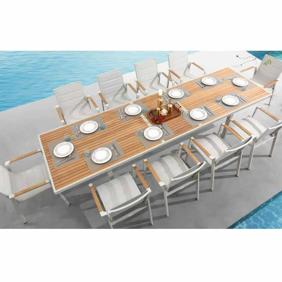 Tavolo Allungabile a 340 cm da Esterno in Alluminio e Piano in Teak - Bilel