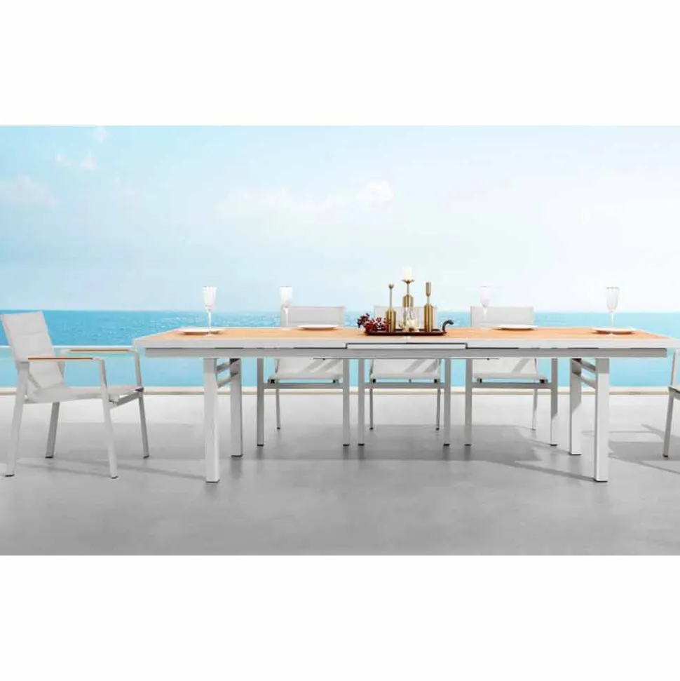 Tavolo Allungabile a 340 cm da Esterno in Alluminio e Piano in Teak - Bilel