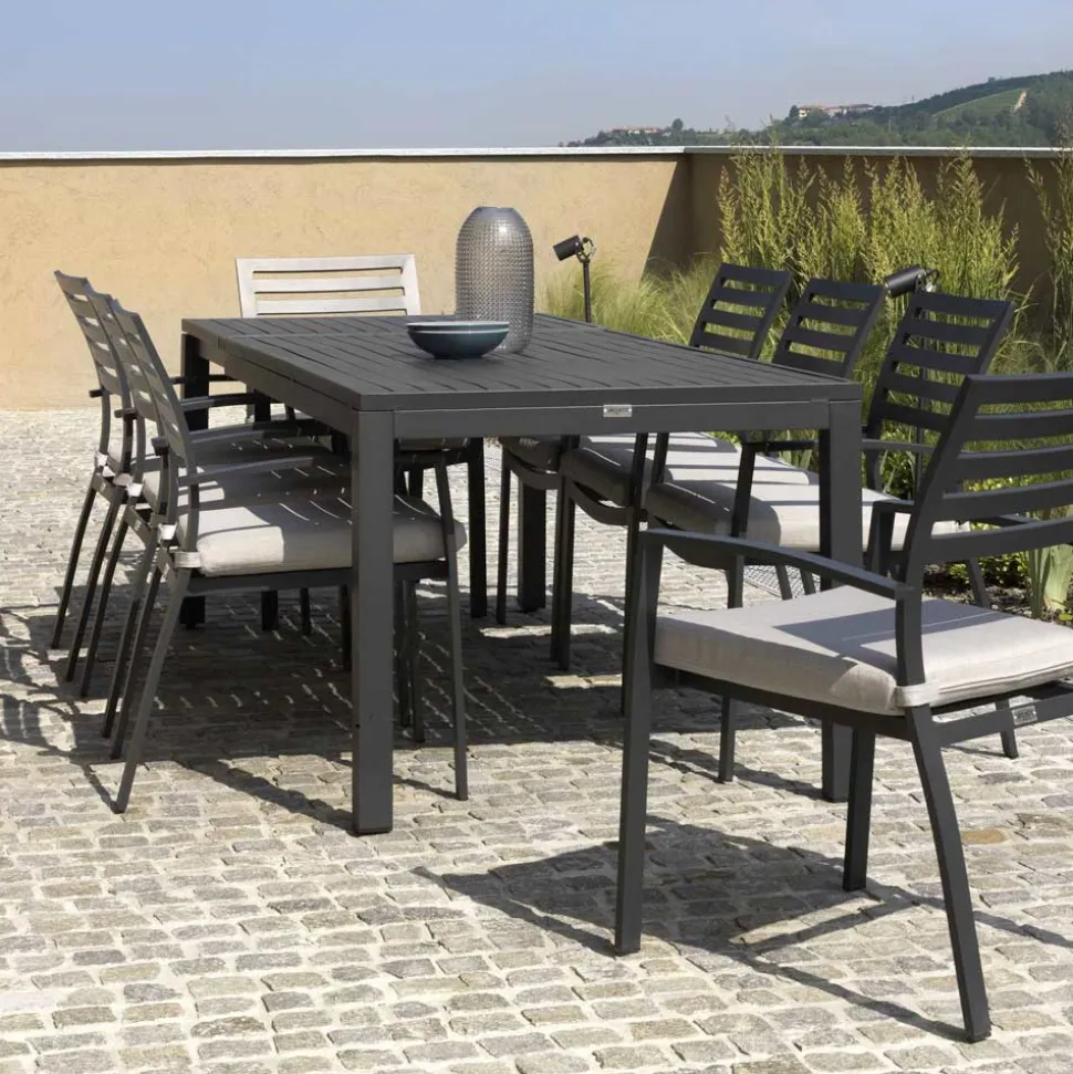Tavolo Allungabile a 220 cm in Alluminio Antracite per il Giardino - Forbici