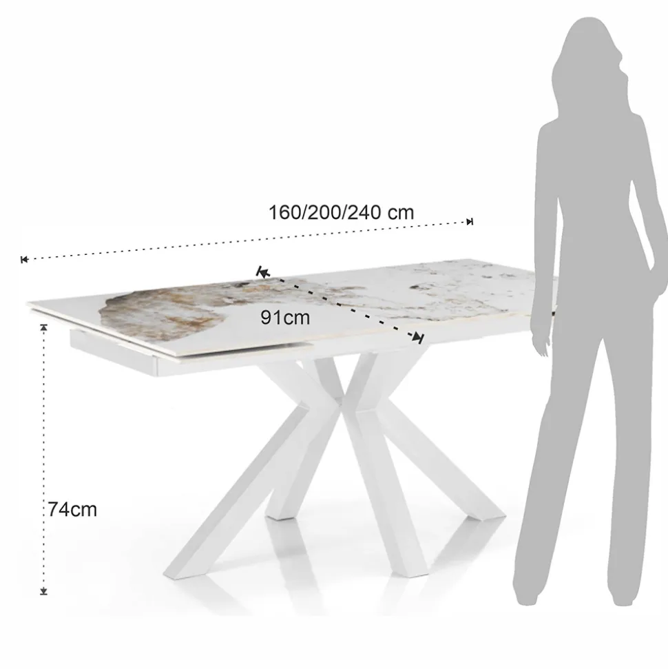 Tavolo Allungabile a 240 cm in Ceramica Finitura Marmo Onice Lucido - Piemonte