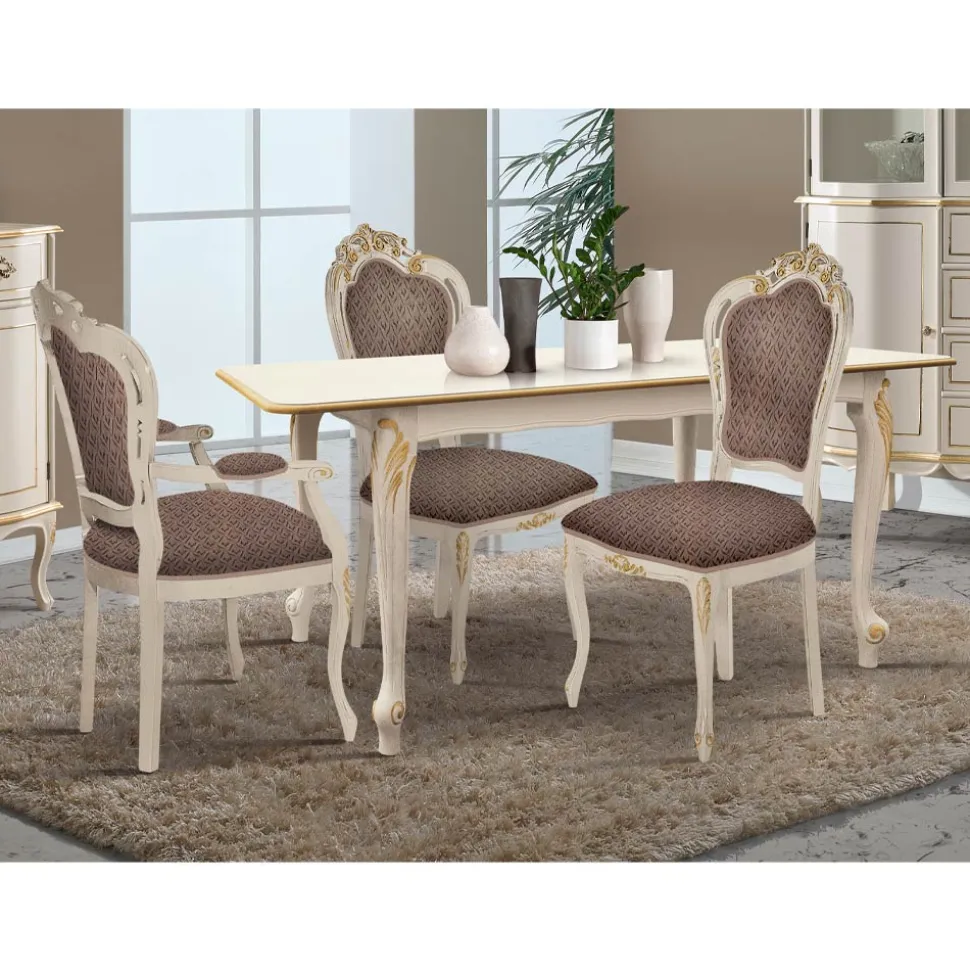Tavolo Allungabile a 220 cm in Legno Bianco e Oro Made in Italy - Luxury