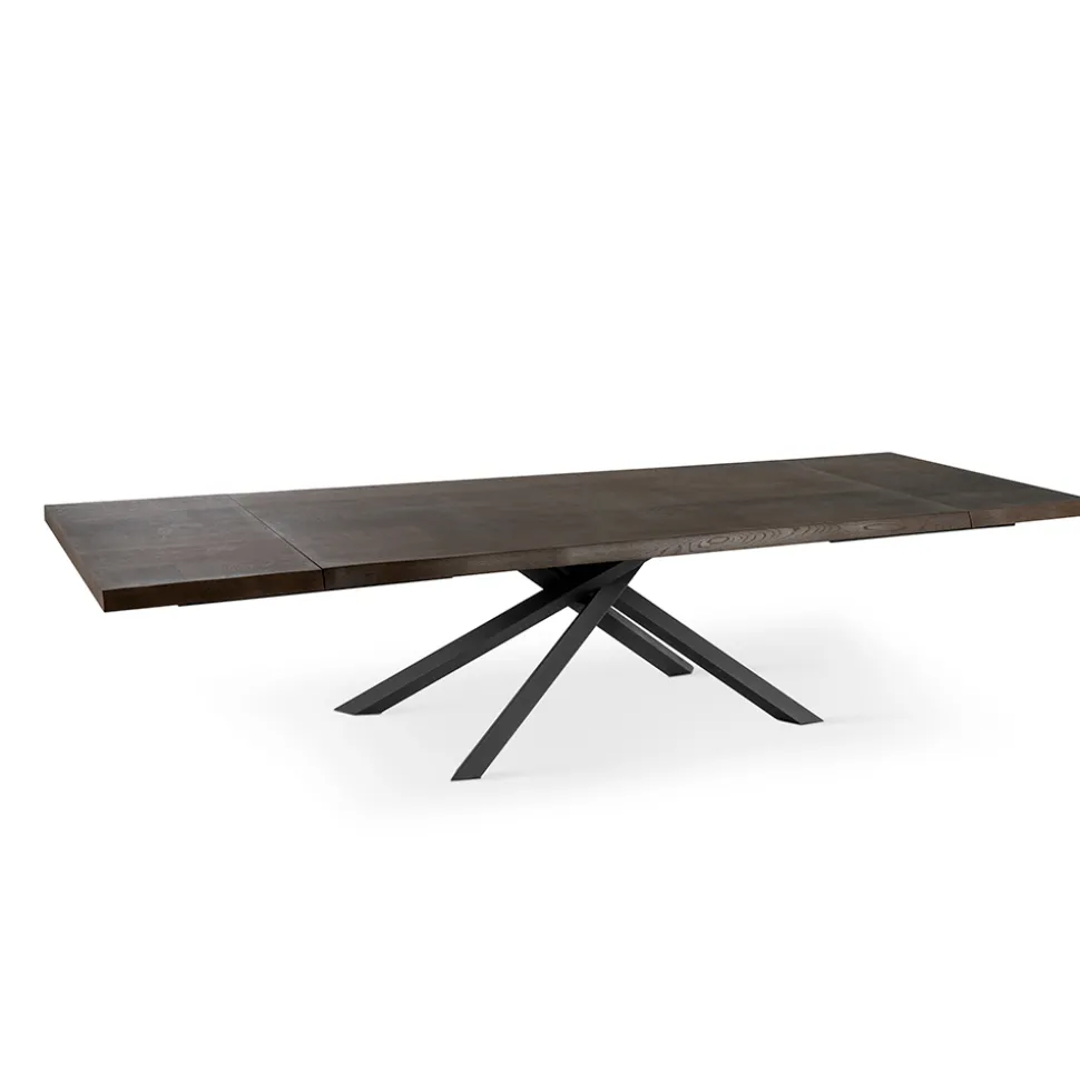 Tavolo Allungabile a 300 cm in Rovere Impiallacciato e Base in Metallo Nero - Xino