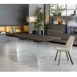Tavolo Allungabile a 300 cm in Rovere e Base in Vetro Temperato - Nicoall