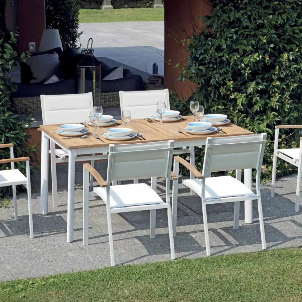 Tavolo Allungabile a Farfalla a 210 cm in Alluminio e Piano in Teak - Incanto