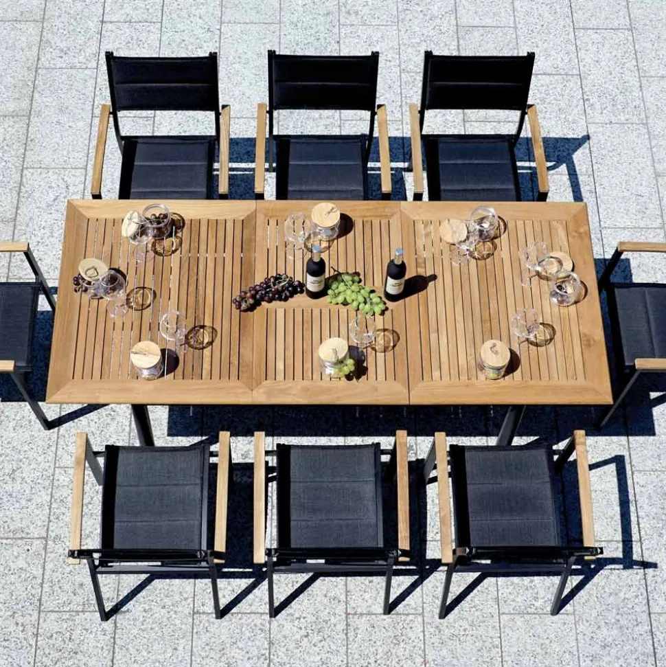 Tavolo Allungabile a Farfalla a 210 cm in Alluminio e Piano in Teak - Incanto
