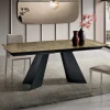 Tavolo Allungabile con Base in Metallo e Piano in Vetro Rigato Made in Italy - Lumo