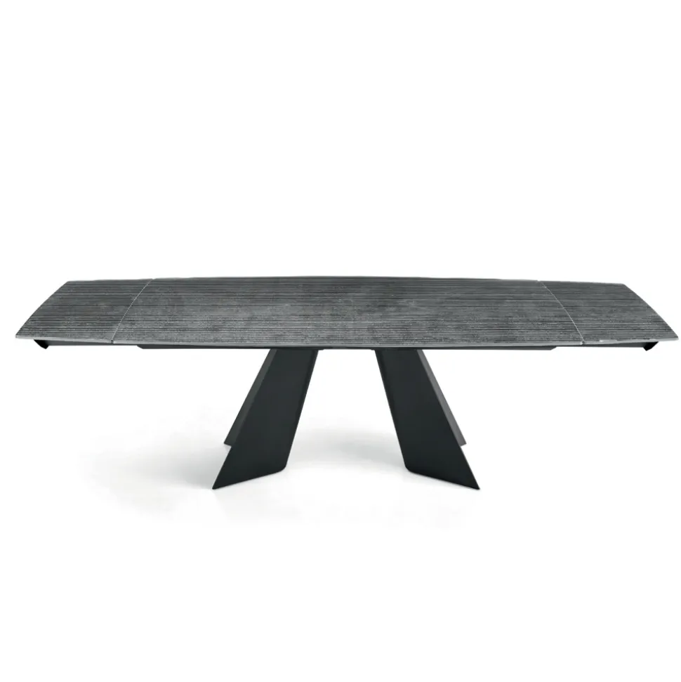 Tavolo Allungabile con Base in Metallo e Piano in Vetro Rigato Made in Italy - Lumo